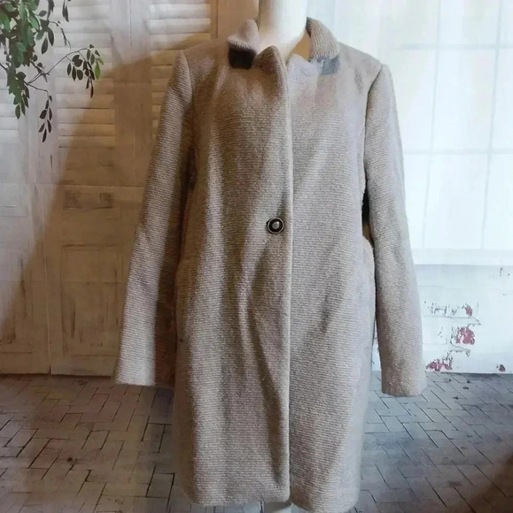 Kenneth Cole beige tan classic wool blend single button coat size XL - Picture 2 of 12